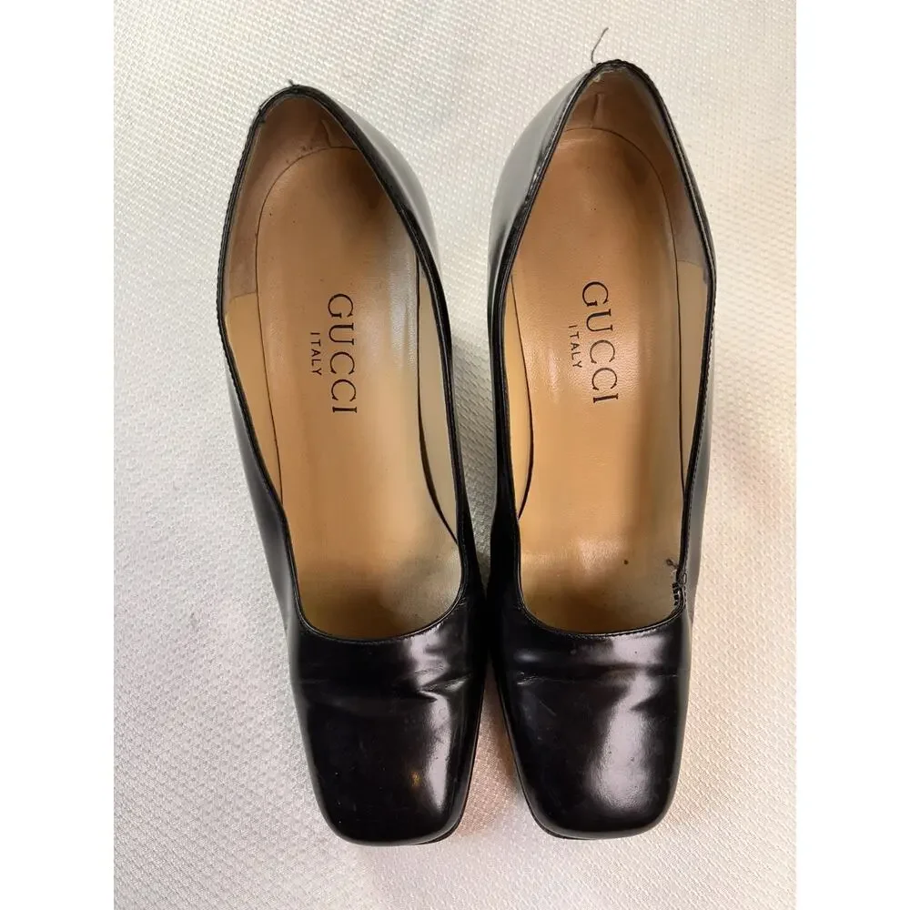 Gucci Size 4‎ Women's Square Toe Leather Pumps in Black - Picture 3 of 11